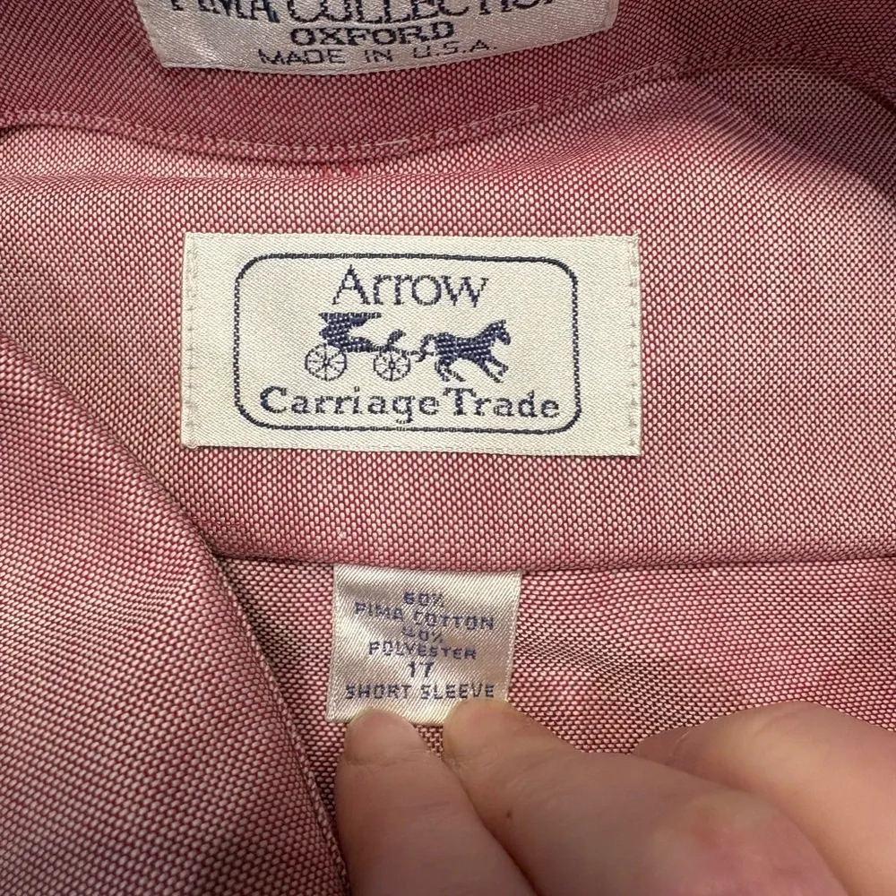 Arrow Men's Maroon Short Sleeve 60% Pima Cotton Dress Shirt NWT Read description - Picture 3 of 5